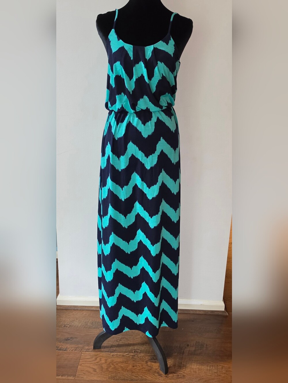 Women’s Navy and Teal Chevron Maxi Skirt